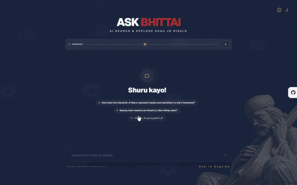 User interface of Ask Bhittai web app.